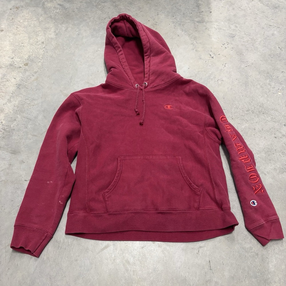 Champion Sweater Womens Large Red Sweatshirt Hoodie‎ Script Spell Out